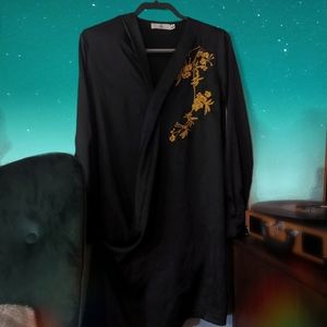 black kimono satin dress